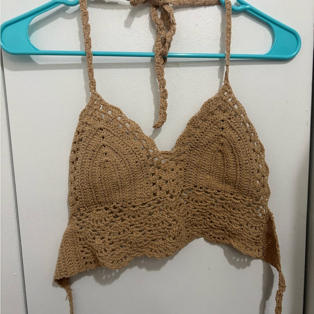 Crochet Halter Top in Tan